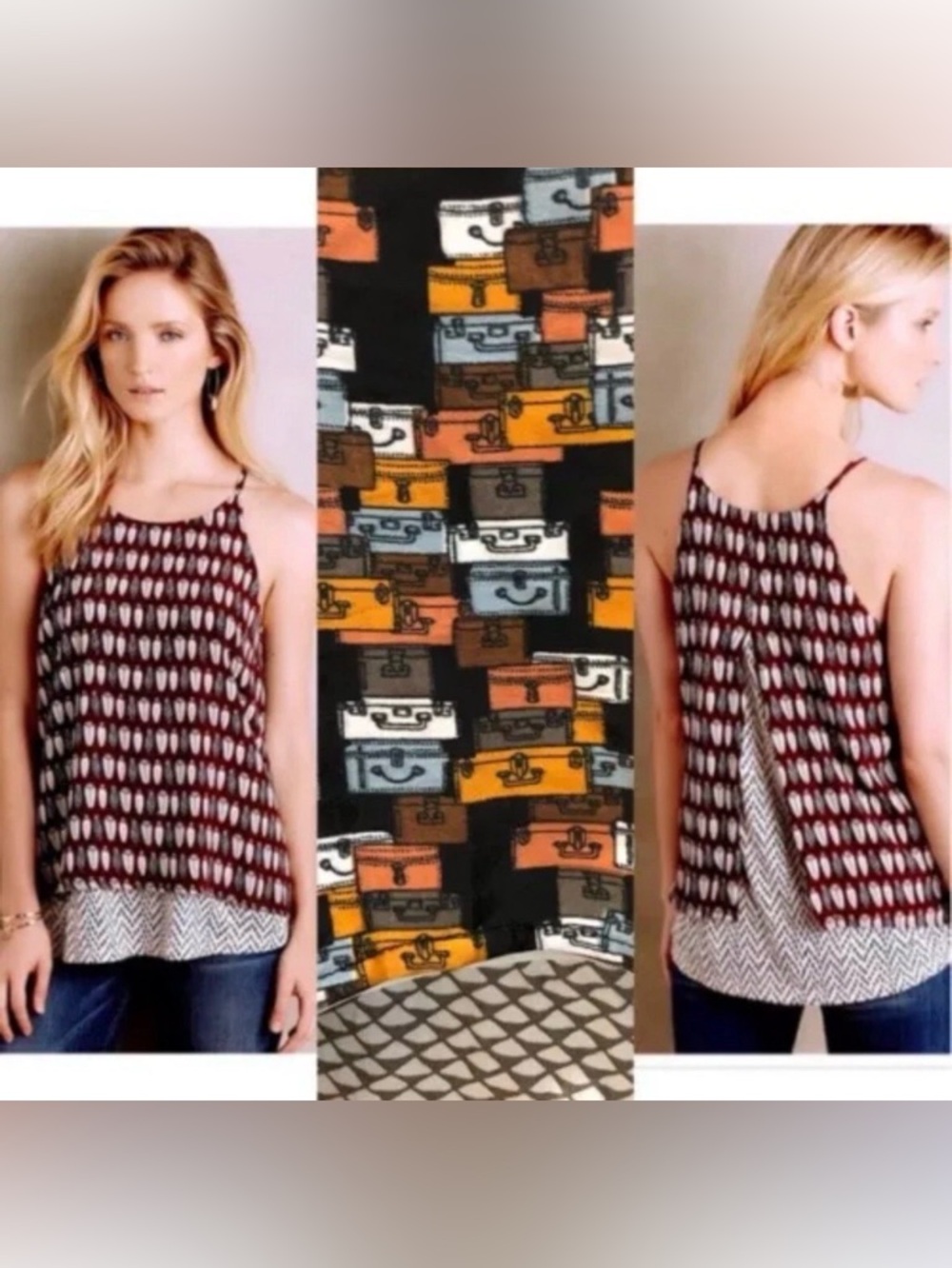 Anthropologie Porridge Fly Back Tank Brown Luggage Print Size S Womens Blouse
